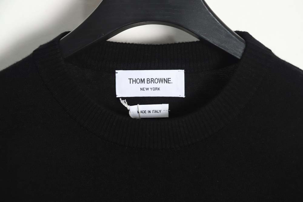 THOM BROWNE TB 23FW fine wool crew neck sweater (black)