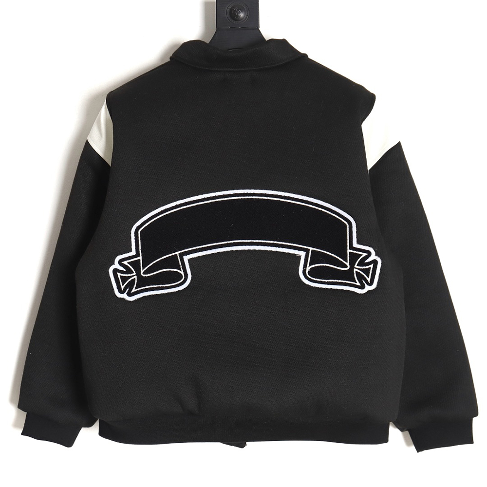 Askyurself scroll embroidered panel baseball jacket
