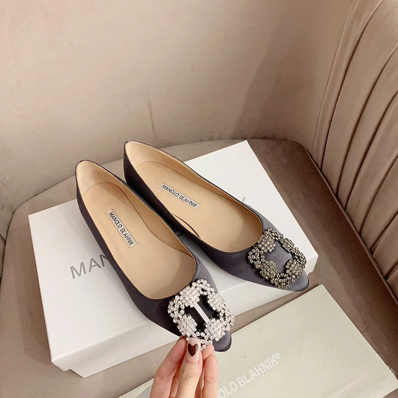 Manolo Blahnik Hangisi Dark Grey Satin Jewel Buckle Pumps