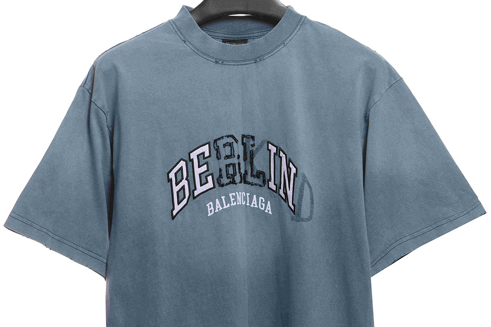 Balenciaga blue patch gradient washed short sleeves