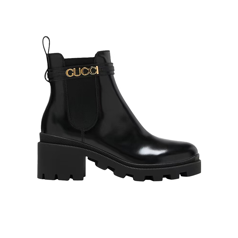 GUCCI Trip Leather Logo-Strap Chelsea Boots