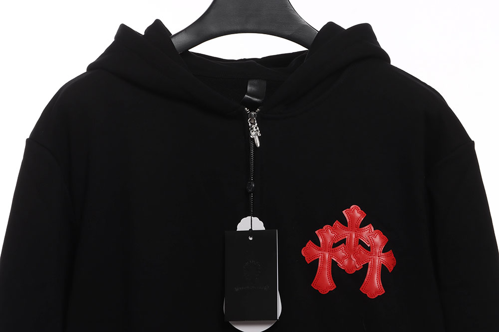 Chrome Hearts red leather zip-up hoodie