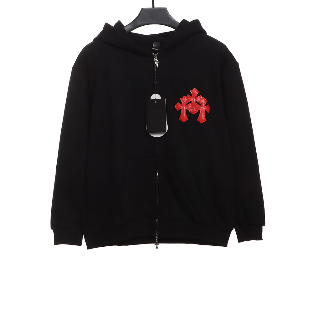 Chrome Hearts red leather zip-up hoodie