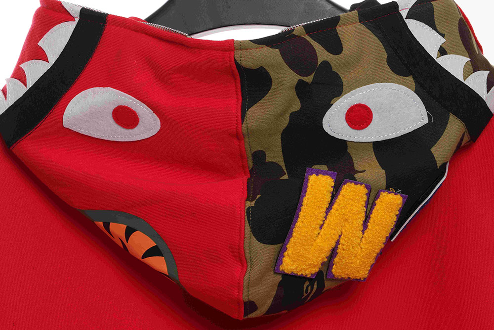 BAPE solid color patchwork camouflage shark hoodie