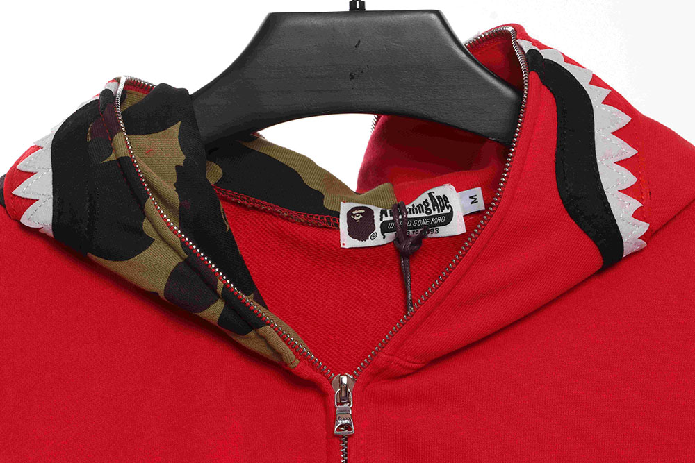 BAPE solid color patchwork camouflage shark hoodie