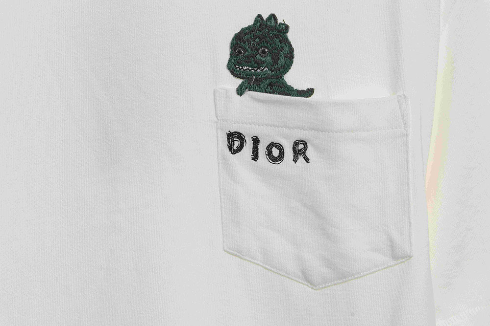 Dior Dragon Year Limited Embroidery Little Dinosaur Embroidered Short Sleeve_CM_1