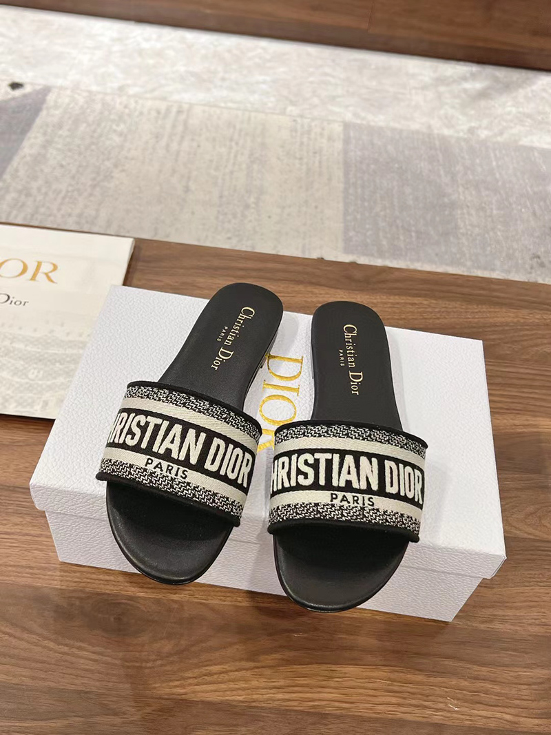 Dior Dway Slide Deep Blue Embroidered Cotton
