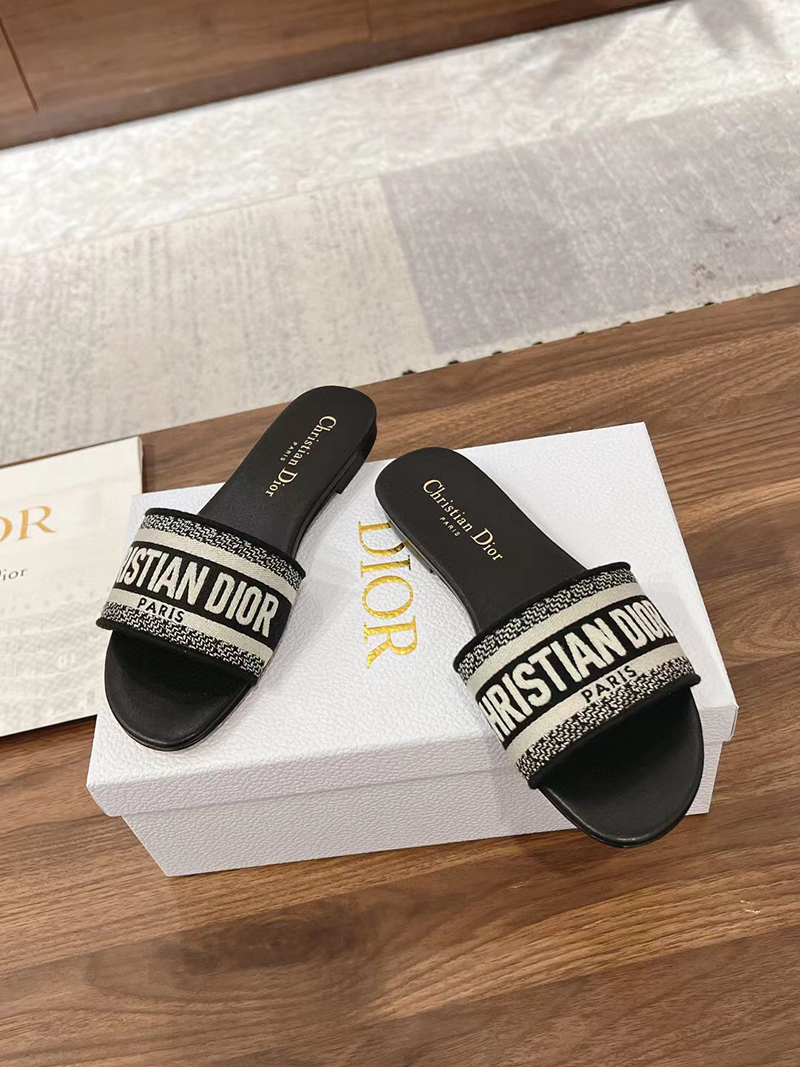 Dior Dway Slide Deep Blue Embroidered Cotton