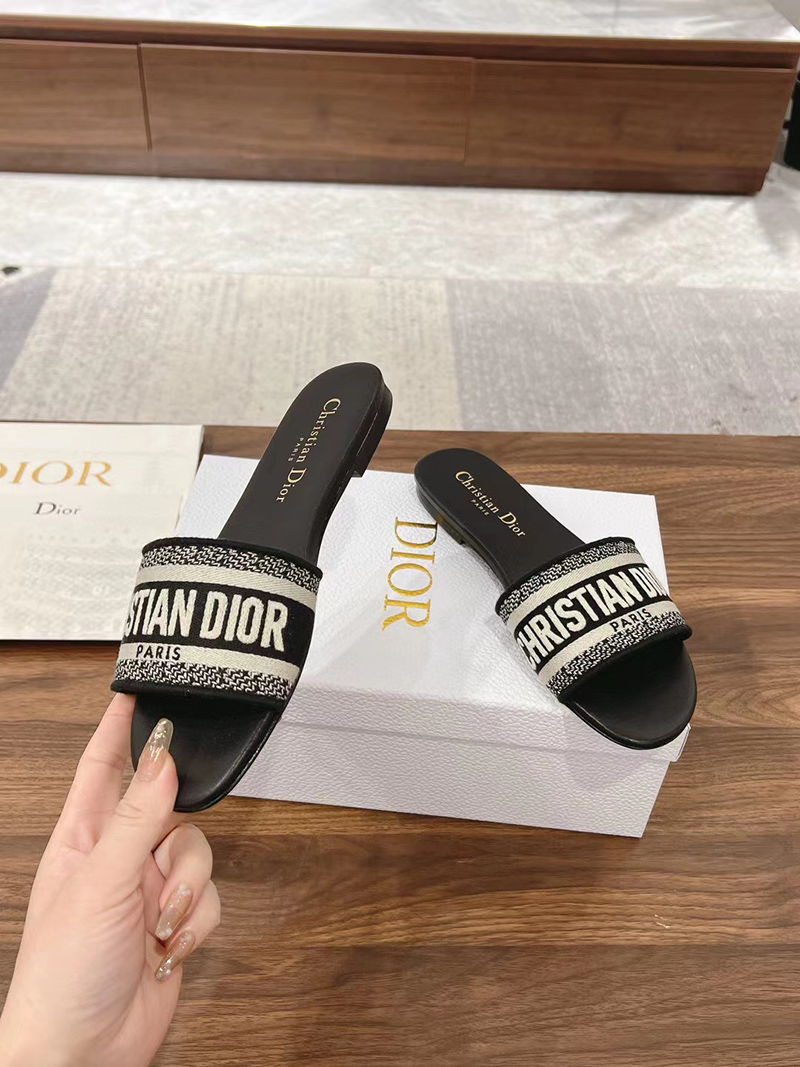 Dior Dway Slide Deep Blue Embroidered Cotton