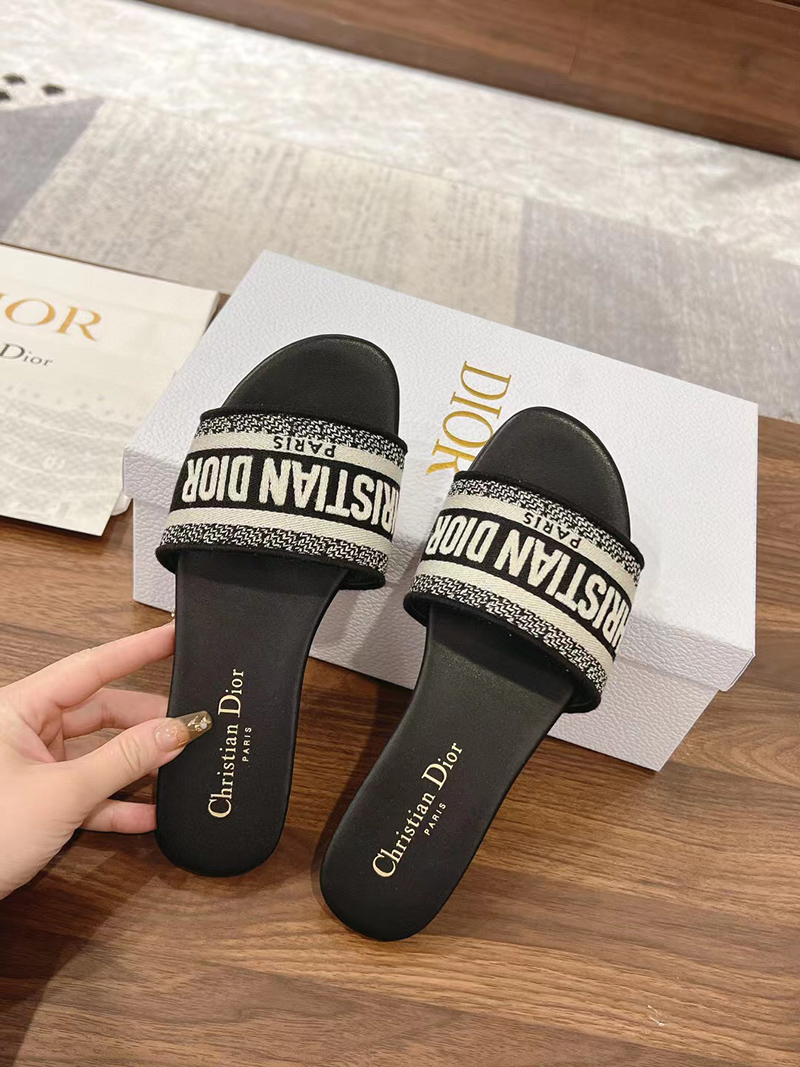 Dior Dway Slide Deep Blue Embroidered Cotton