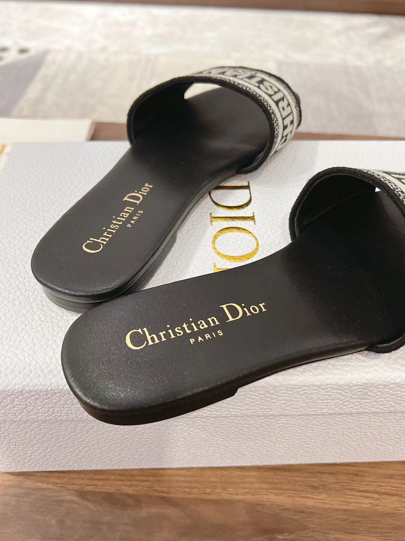 Dior Dway Slide Deep Blue Embroidered Cotton