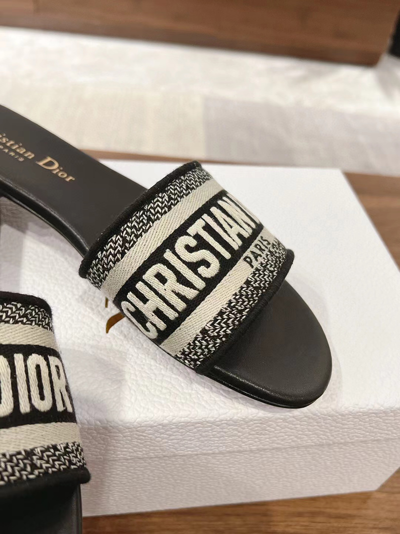 Dior Dway Slide Deep Blue Embroidered Cotton