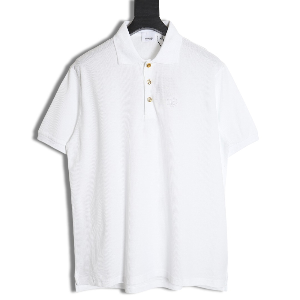 Burberry gold button logo embroidered polo shirt