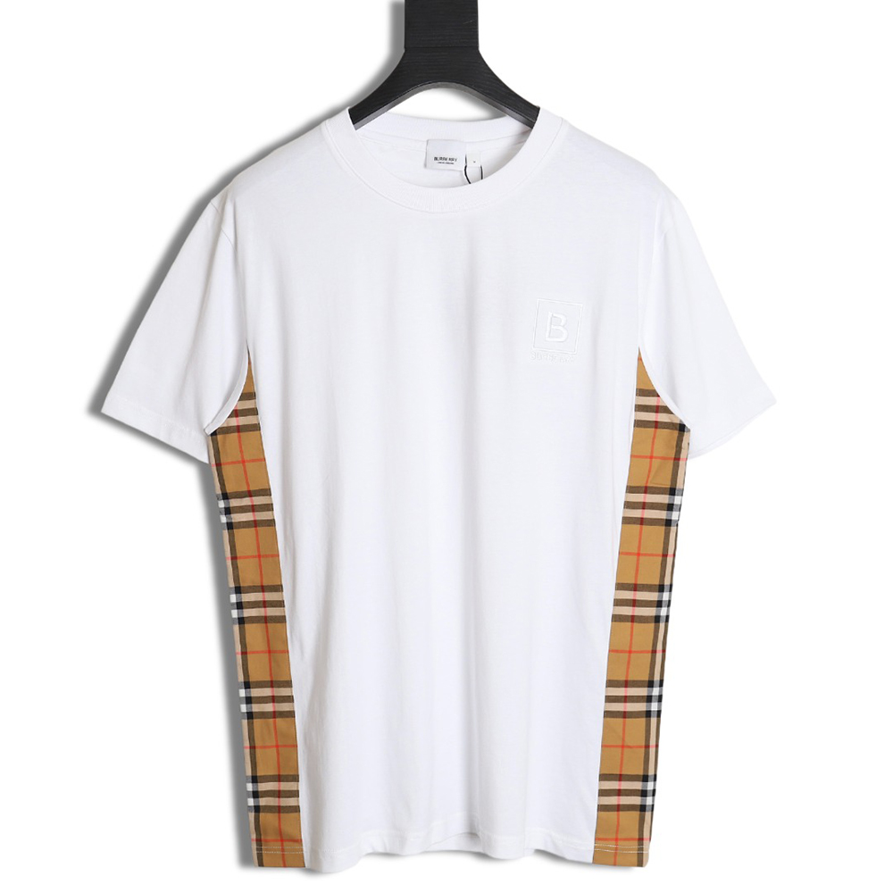 Burberry B logo embroidered plaid patchwork T-shirt