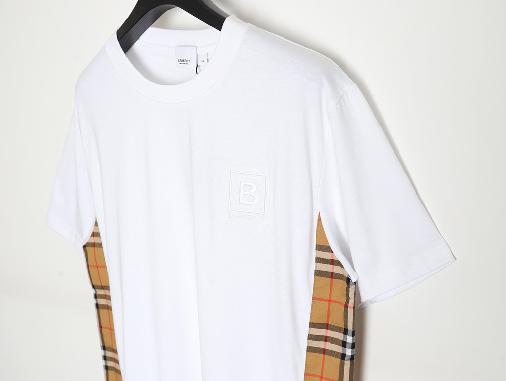 Burberry B logo embroidered plaid patchwork T-shirt