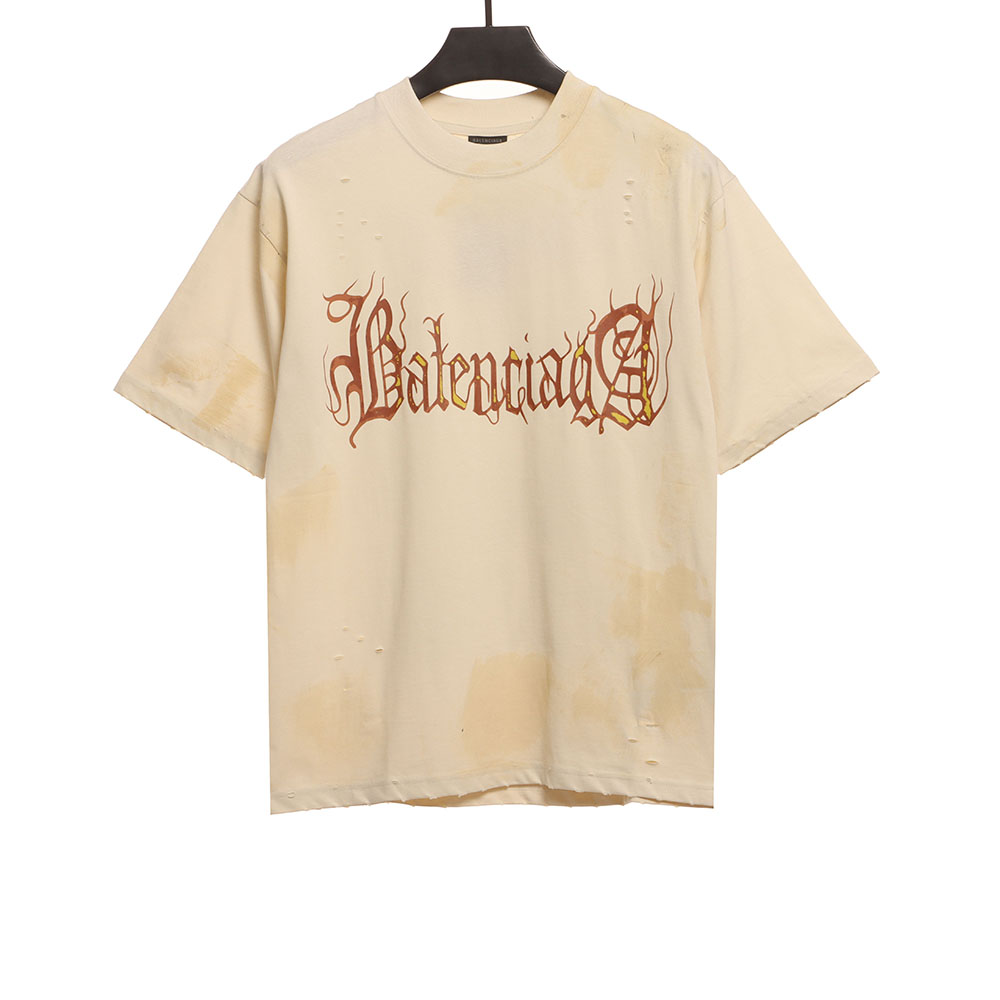 Balenciaga distressed muddy Sanskrit printed short sleeves TSK2