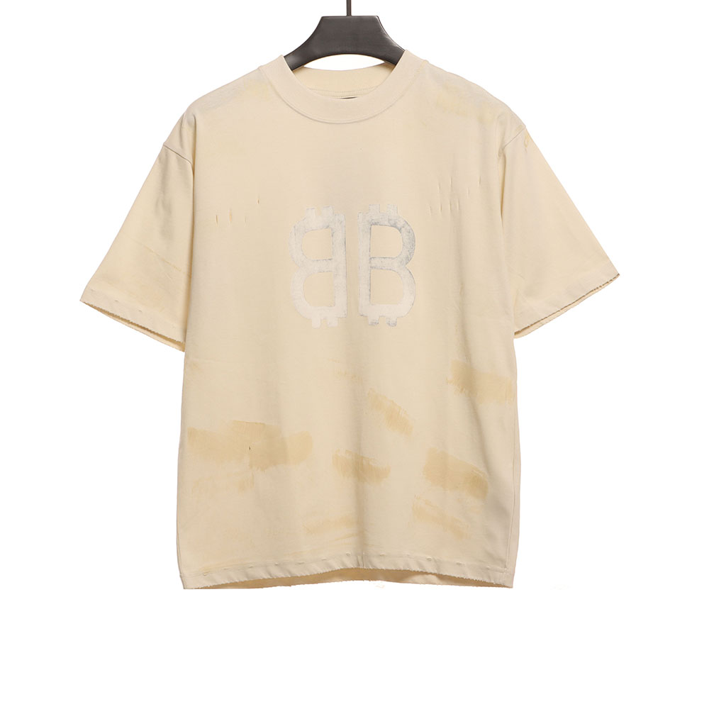 Balenciaga distressed mud dyed double B printed short sleeves TSK1