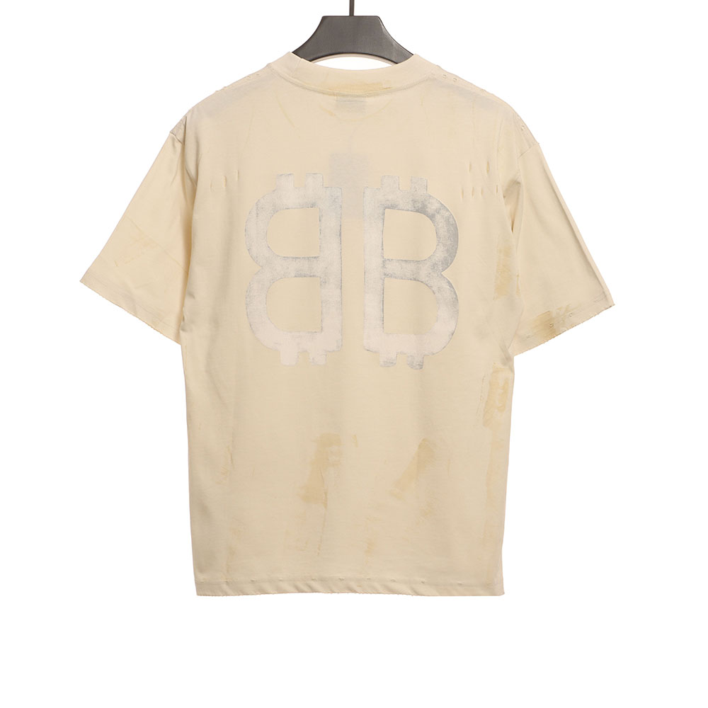 Balenciaga distressed mud dyed double B printed short sleeves TSK1