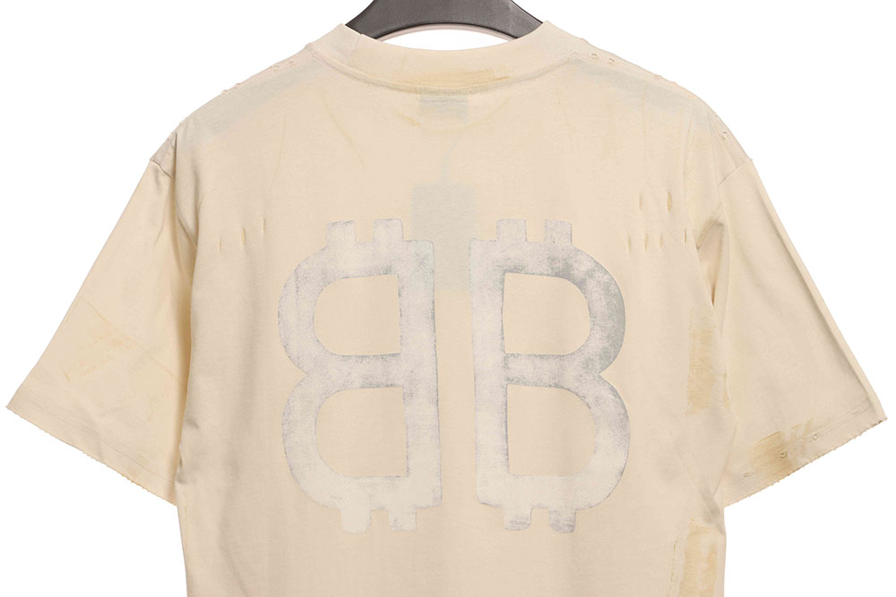 Balenciaga distressed mud dyed double B printed short sleeves TSK1