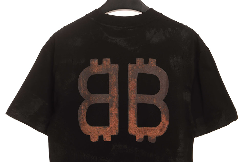 Balenciaga distressed mud dyed double B printed short sleeves TSK2