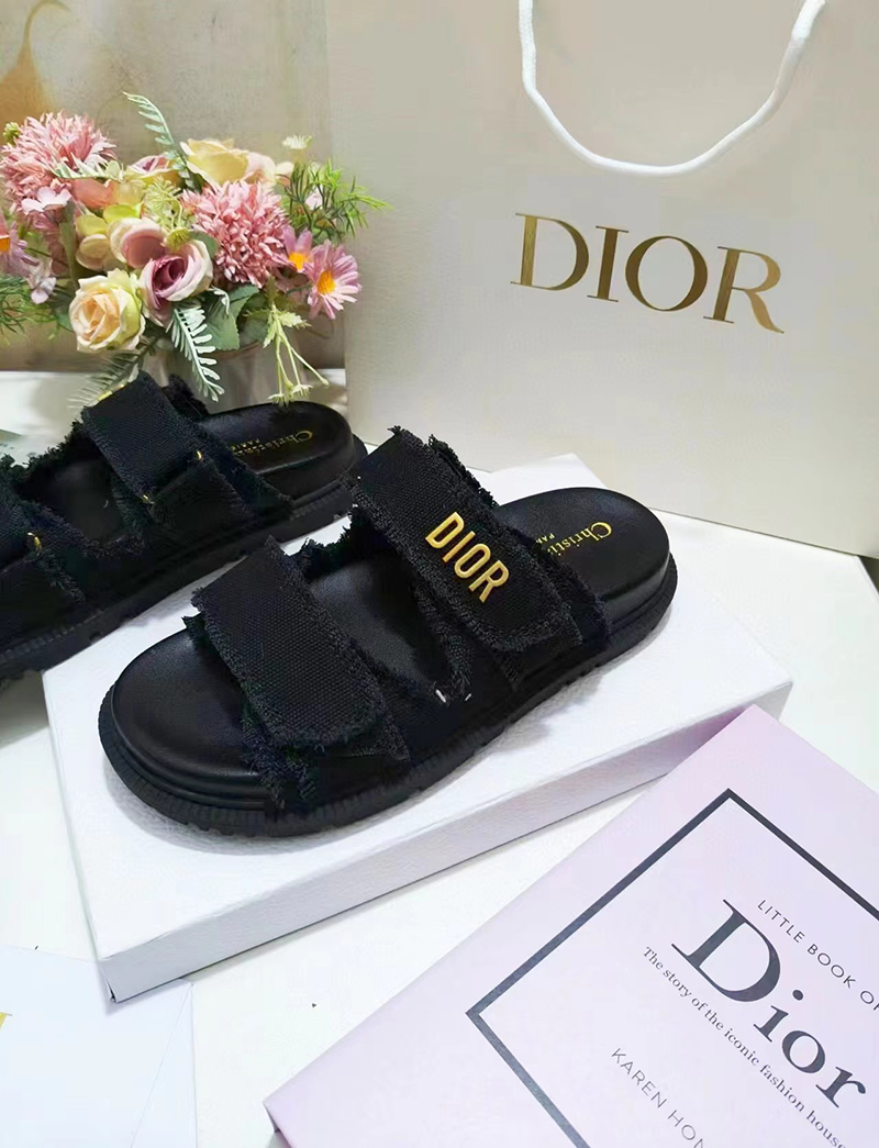Dioract Slide Black Fringed Cotton Canvas