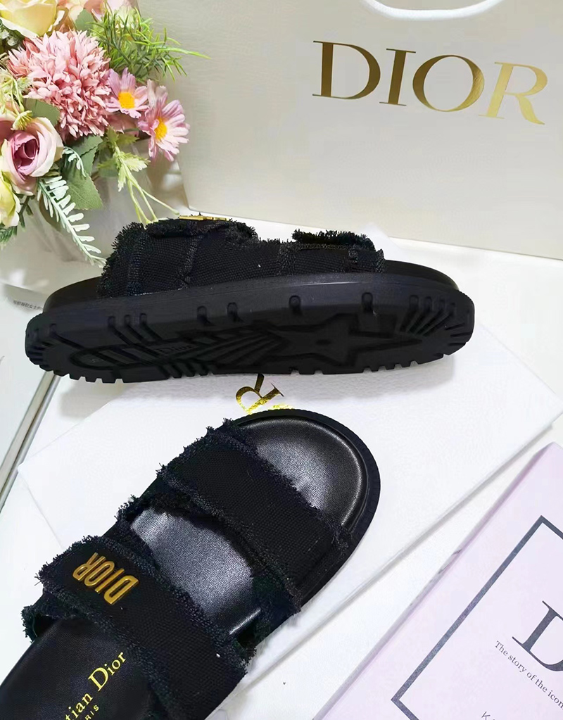 Dioract Slide Black Fringed Cotton Canvas