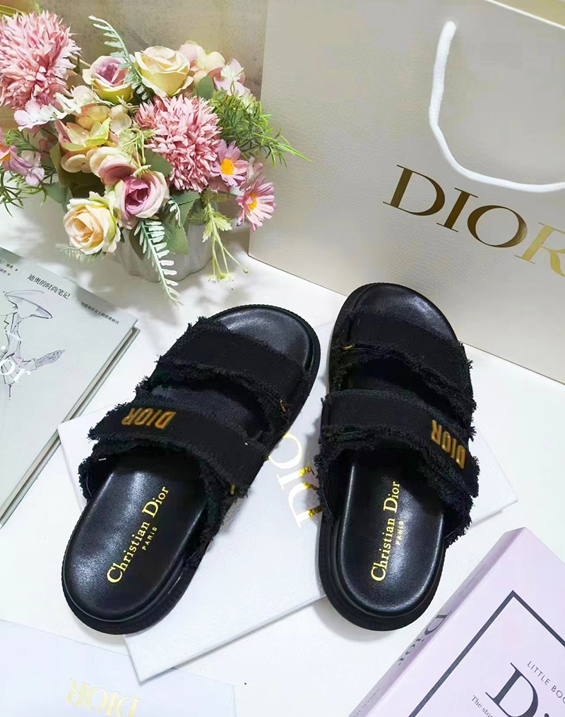 Dioract Slide Black Fringed Cotton Canvas
