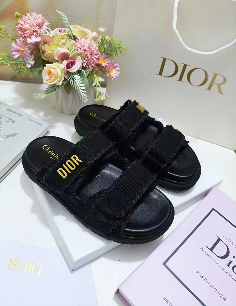 Dioract Slide Black Fringed Cotton Canvas