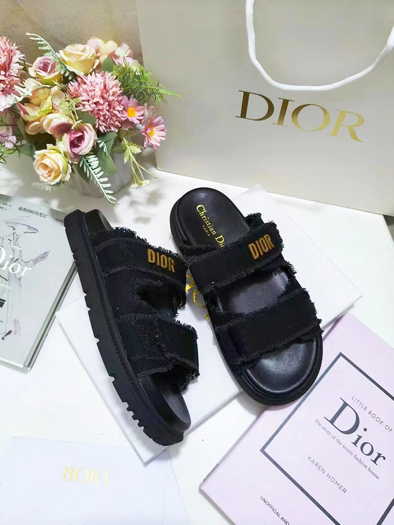 Dioract Slide Black Fringed Cotton Canvas