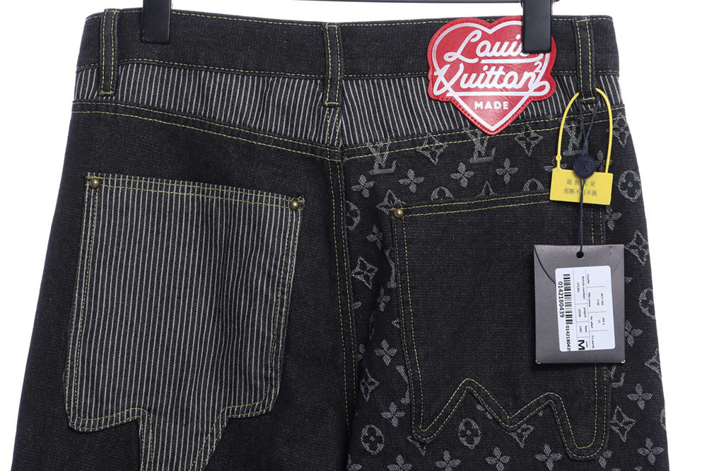 LV co-branded NIGO stitching contrasting color denim trousers
