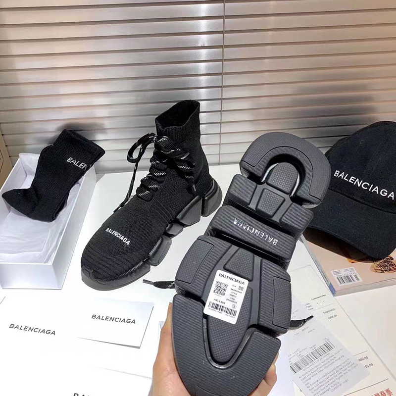 Balenciaga Speed 2.0 Lace-Up Trainers in black recycled knit