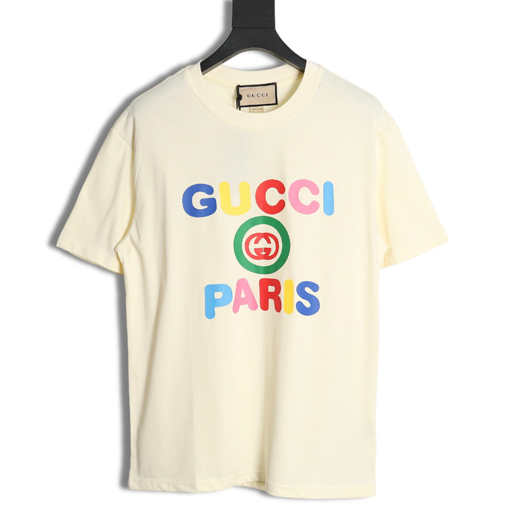 Gucci 24ss rainbow letter print short sleeves
