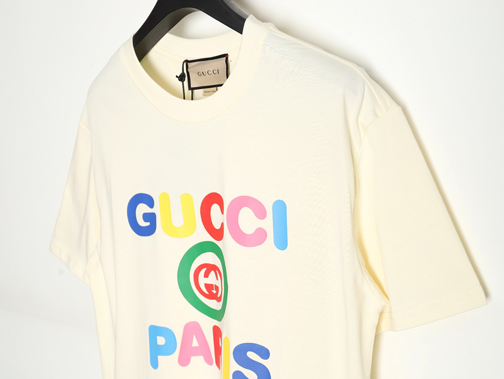 Gucci 24ss rainbow letter print short sleeves