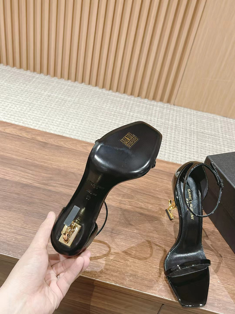 SAINT LAURENT OPYUM SANDALS IN PATENT LEATHER H:105mm