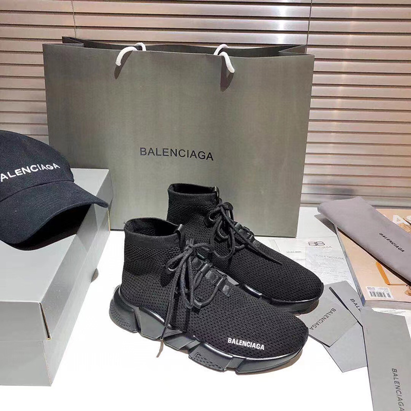 BALENCIAGA SPEED LACE-UP RECYCLED KNIT TRAINERS IN BLACK
