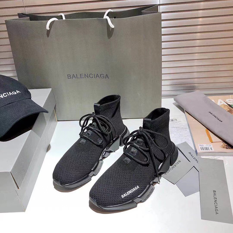 BALENCIAGA SPEED LACE-UP RECYCLED KNIT TRAINERS IN BLACK