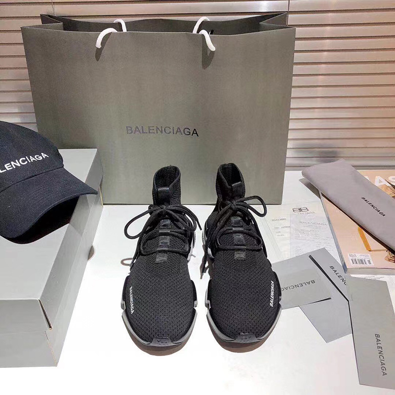 BALENCIAGA SPEED LACE-UP RECYCLED KNIT TRAINERS IN BLACK