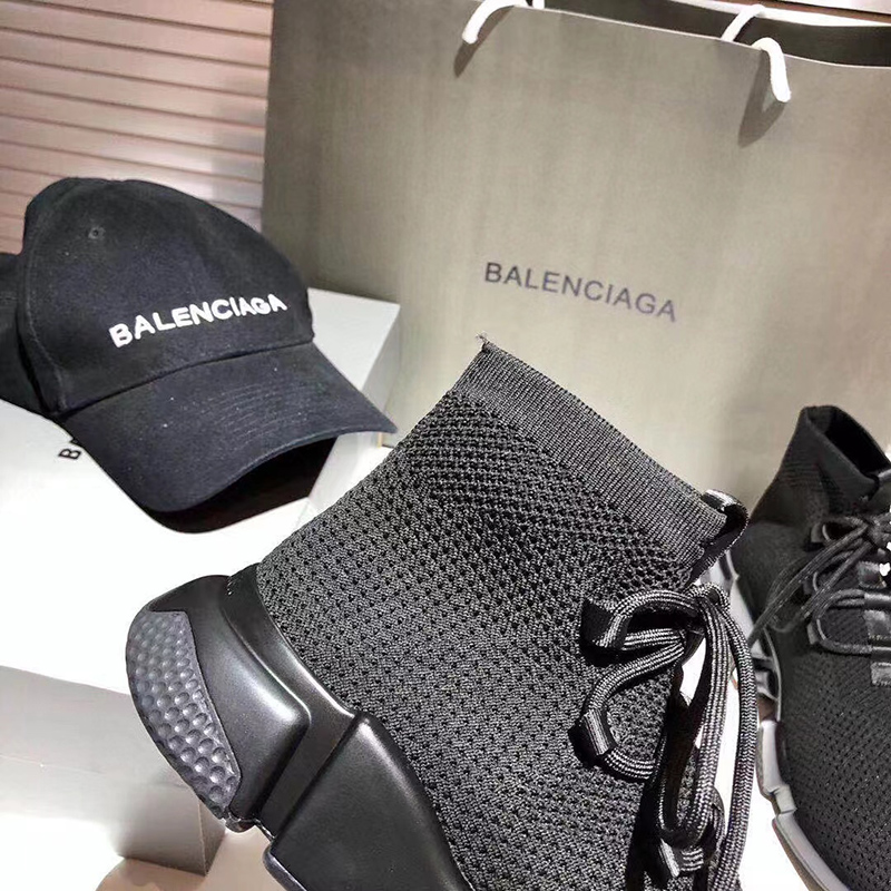 BALENCIAGA SPEED LACE-UP RECYCLED KNIT TRAINERS IN BLACK
