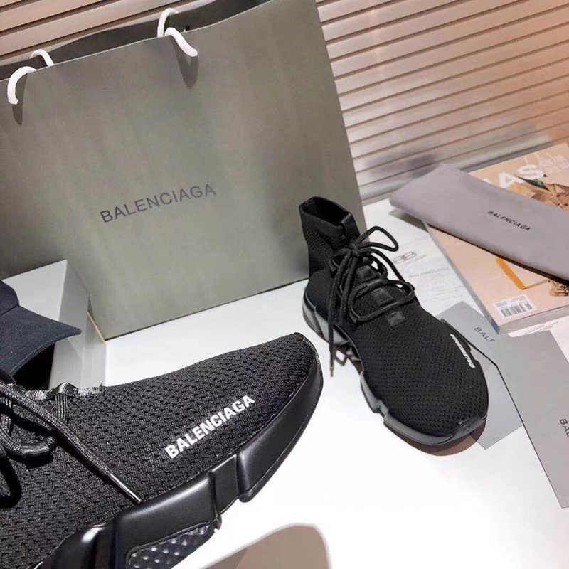 BALENCIAGA SPEED LACE-UP RECYCLED KNIT TRAINERS IN BLACK