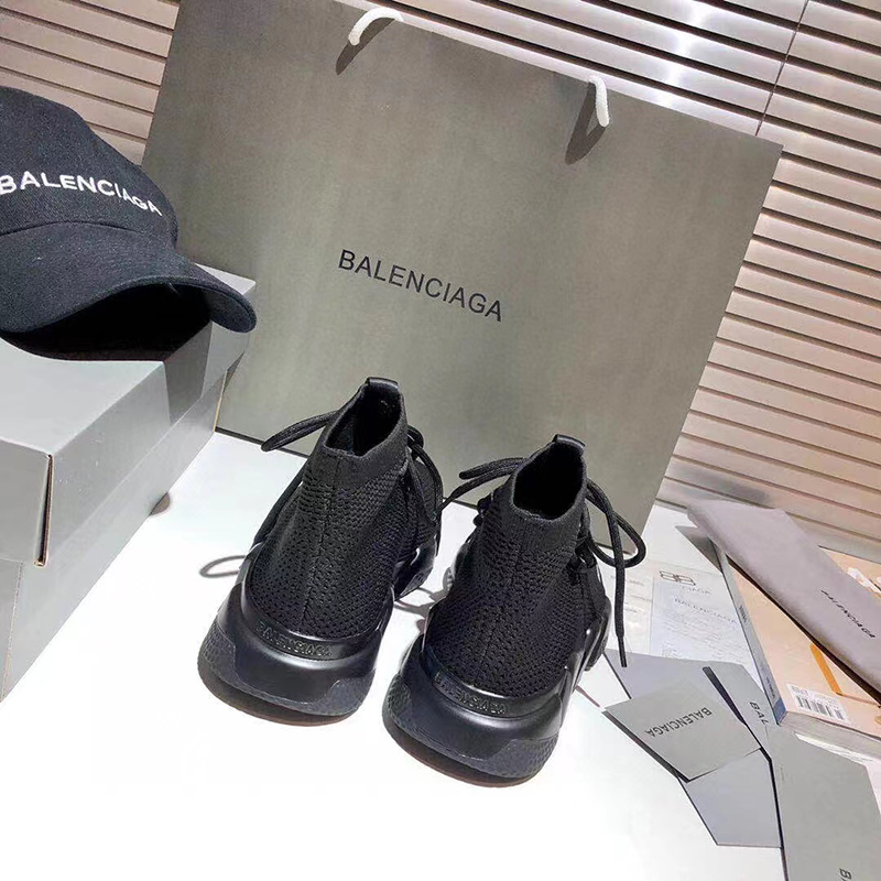 BALENCIAGA SPEED LACE-UP RECYCLED KNIT TRAINERS IN BLACK