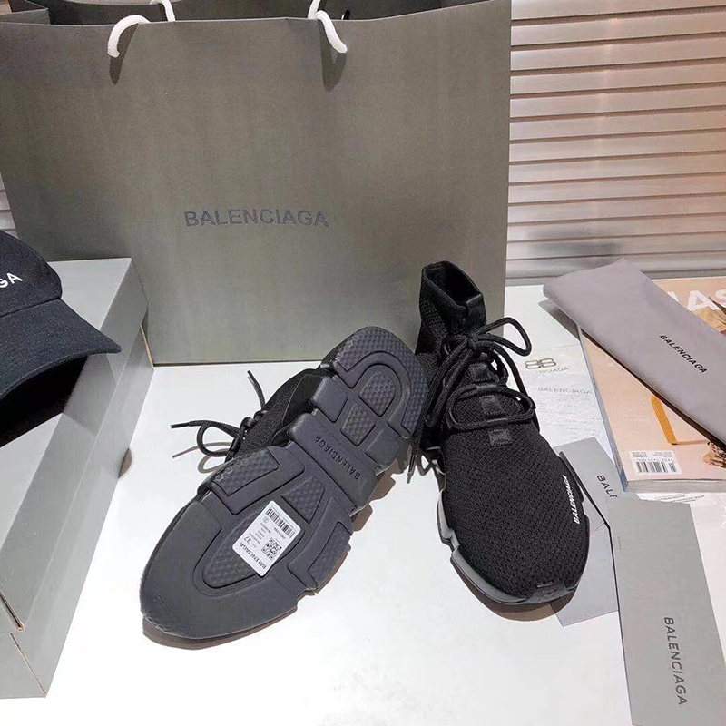 BALENCIAGA SPEED LACE-UP RECYCLED KNIT TRAINERS IN BLACK