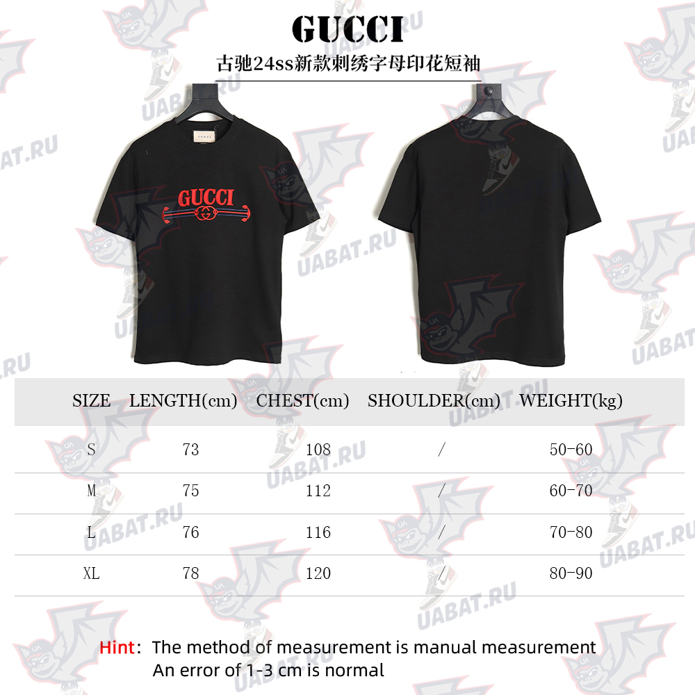 Gucci 24ss embroidered letter print short sleeves TSK1