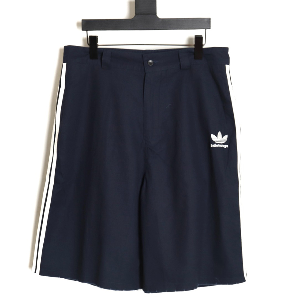 Balenciaga & Adidas embroidered three-bar navy cargo shorts