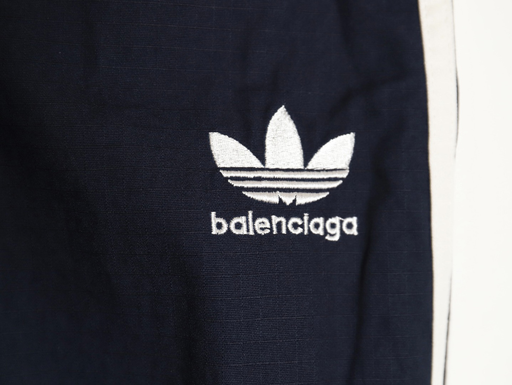 Balenciaga & Adidas embroidered three-bar navy cargo shorts