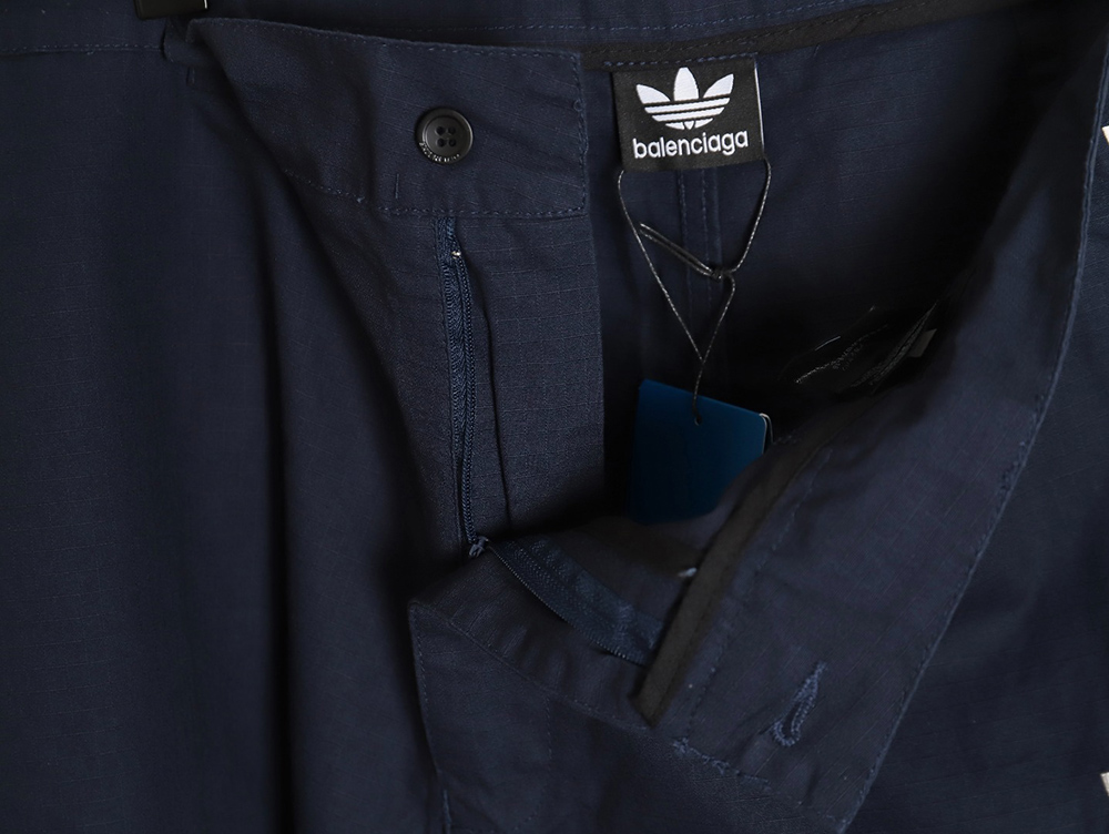 Balenciaga & Adidas embroidered three-bar navy cargo shorts