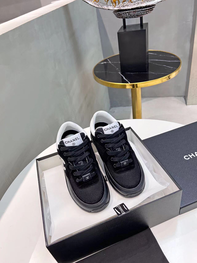 Chanel CC Low-Top Sneakers Black & White