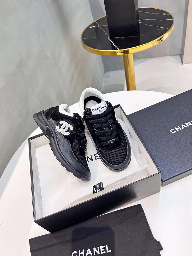 Chanel CC Low-Top Sneakers Black & White