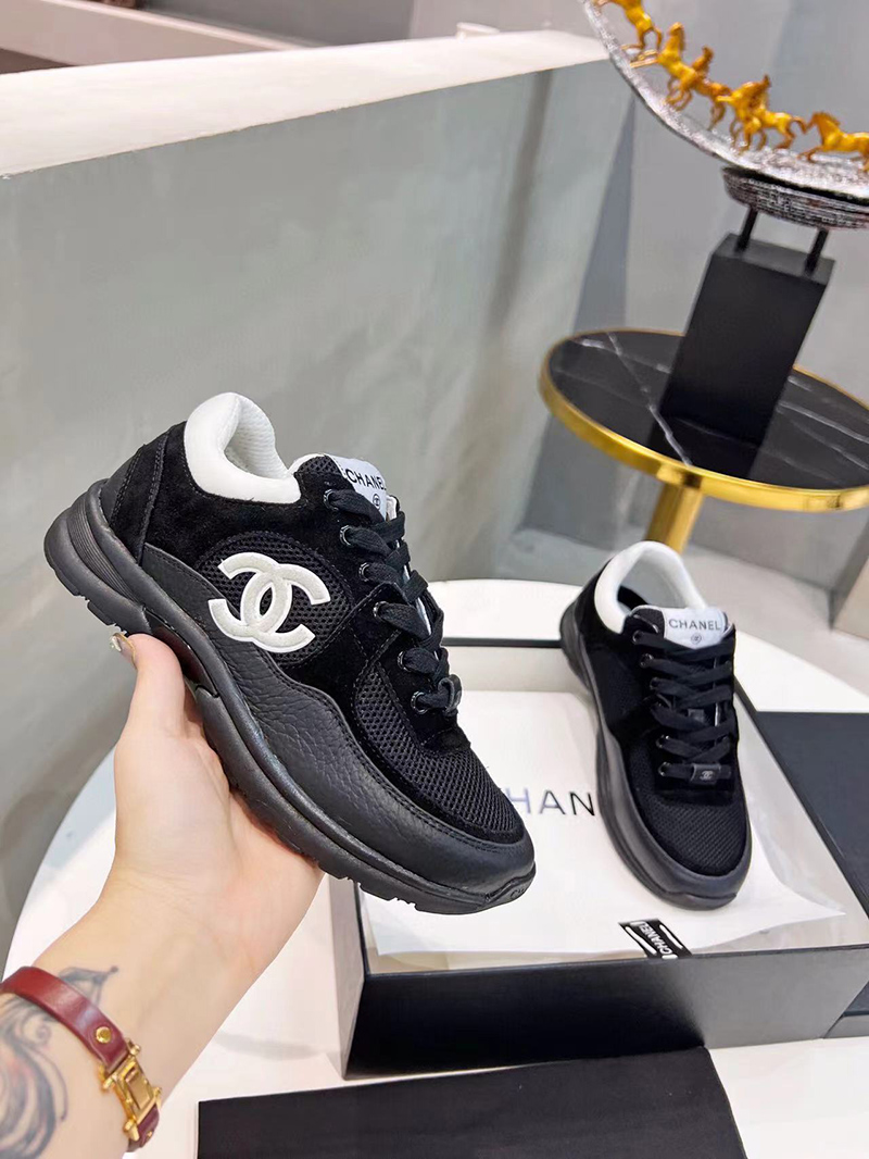 Chanel CC Low-Top Sneakers Black & White