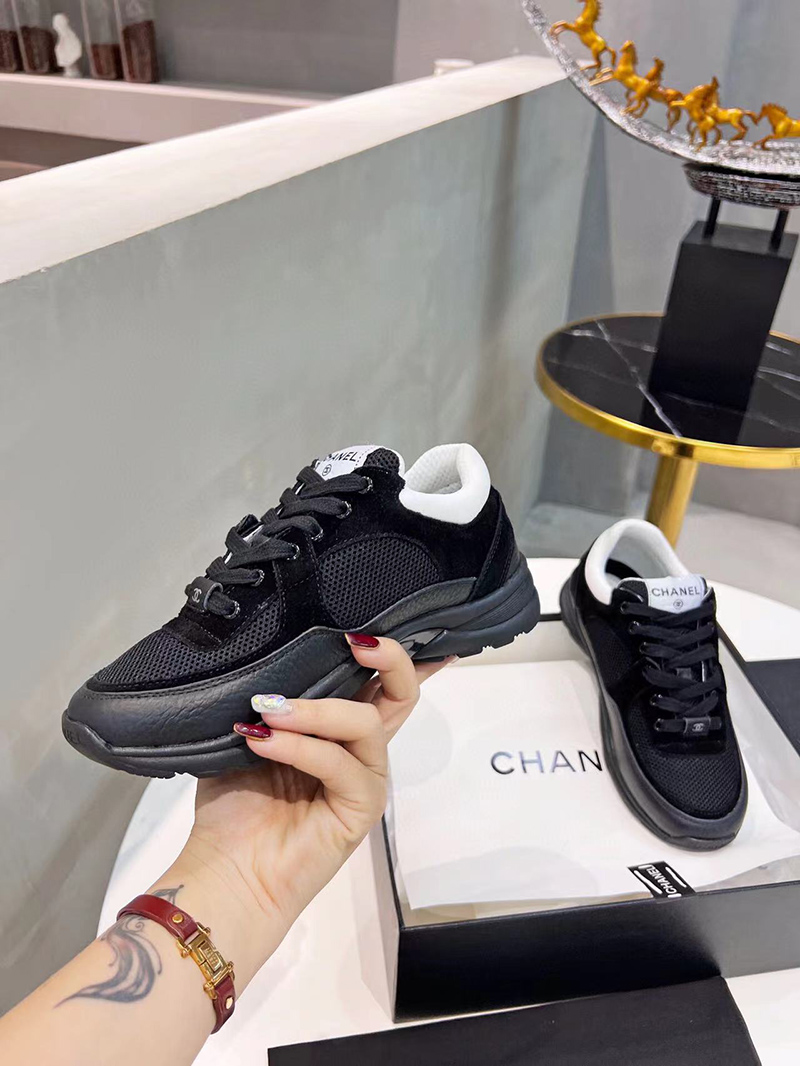 Chanel CC Low-Top Sneakers Black & White
