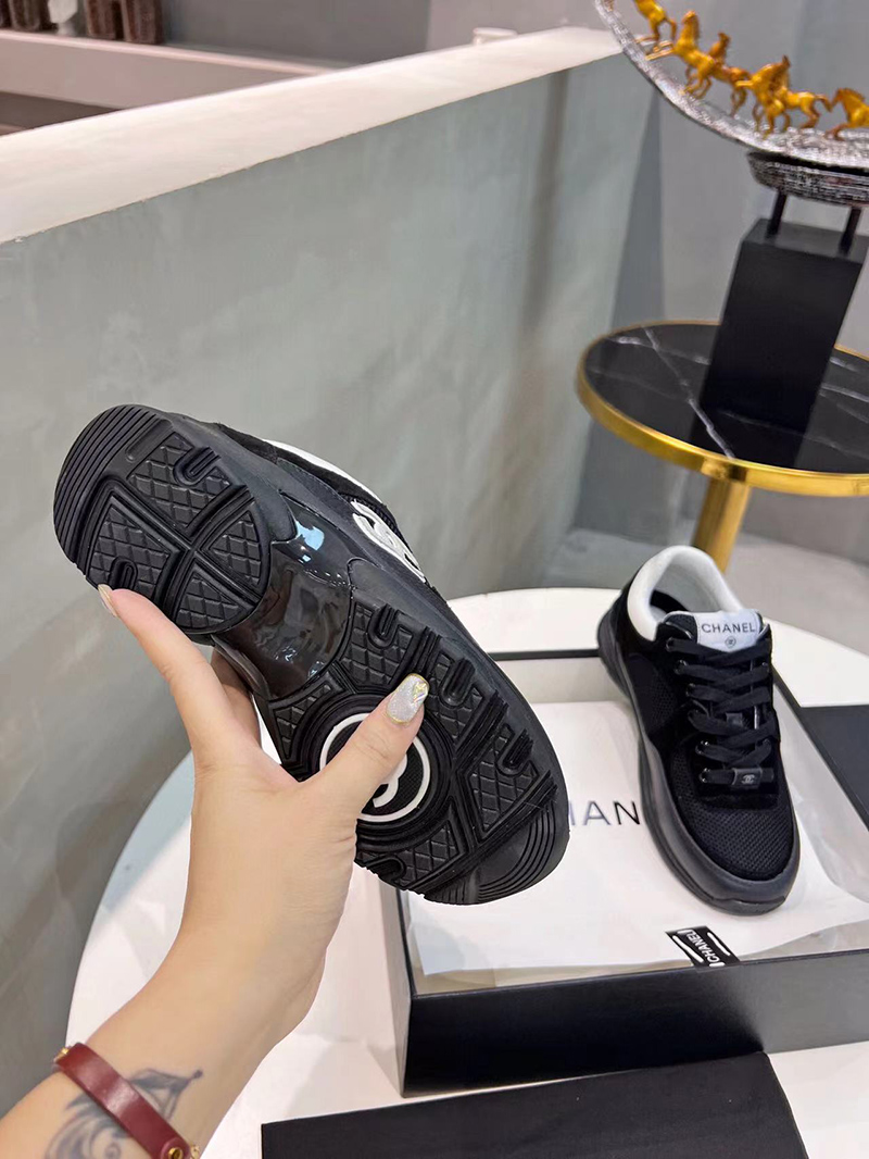 Chanel CC Low-Top Sneakers Black & White